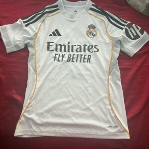 Adidas Real Madrid White Jersey with Black and Gold Accents